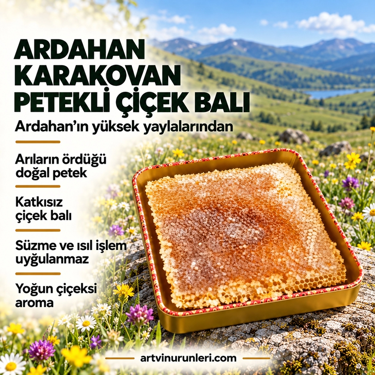 Ardahan Karakovan Petekli Çiçek Balı  1200 g