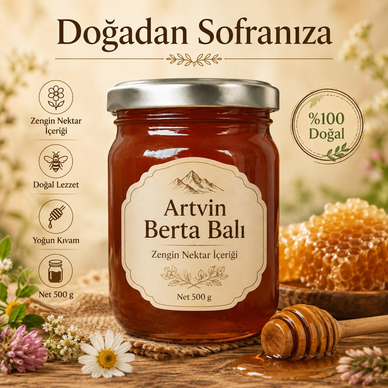 Artvin Berta Balı 500 g |  Zengin Nektar İçeriği Poliforal Bal