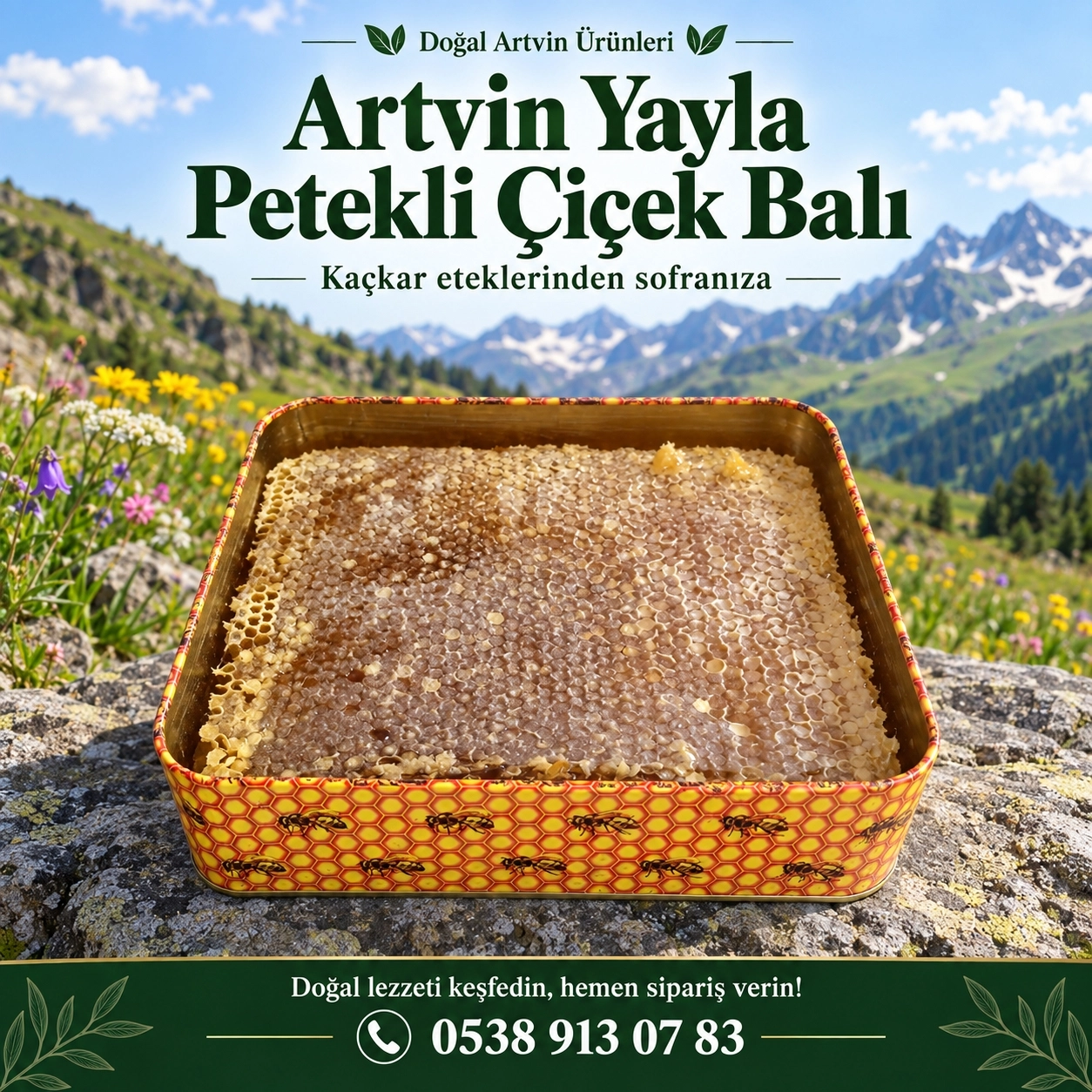 Artvin Yayla Petekli Çiçek Balı 1600 g | Kaçkar Eteklerinden