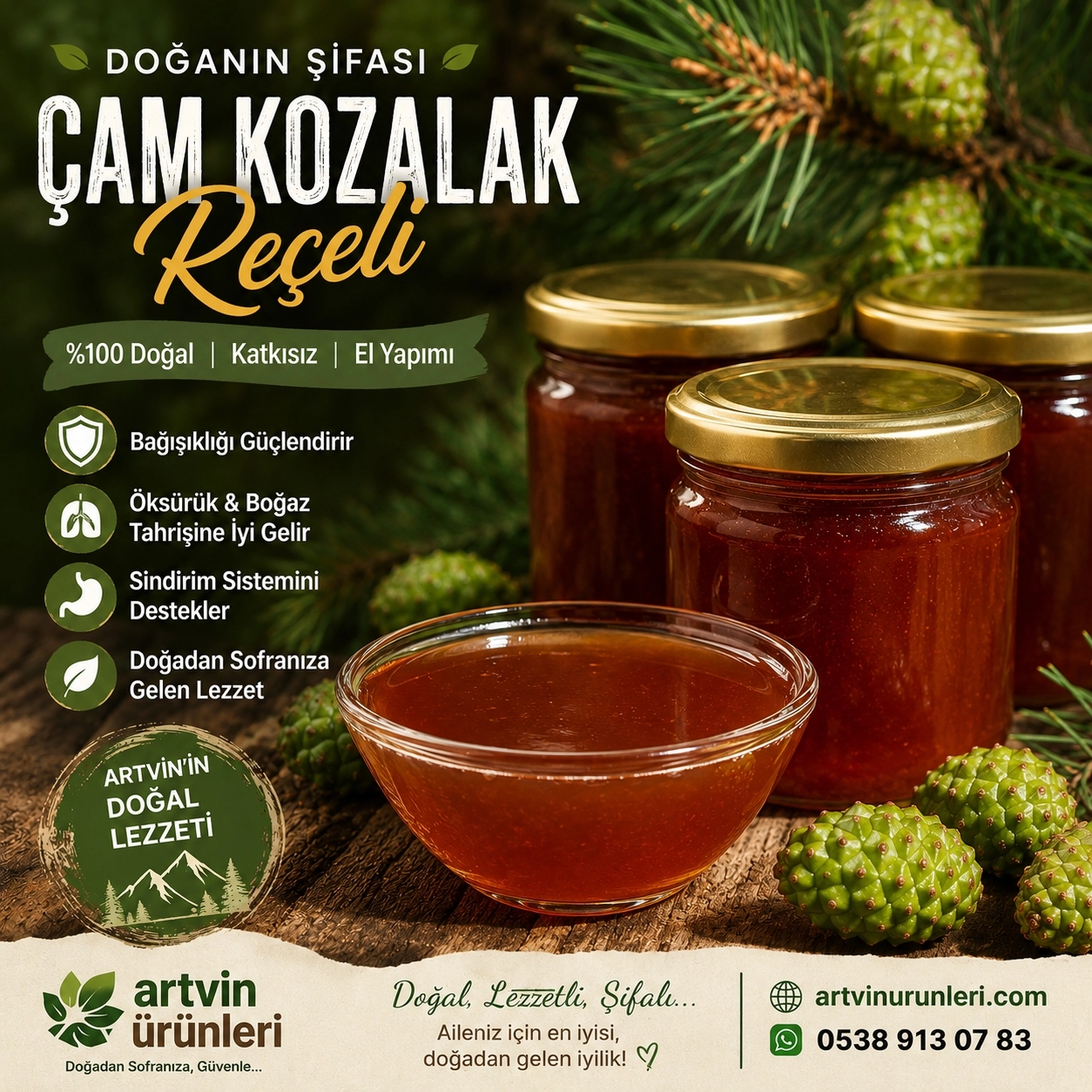 Kozalak Reçeli 450 g | Artvin Ormanlarından Ladin, Köknar ve Çam Kozalak Reçeli