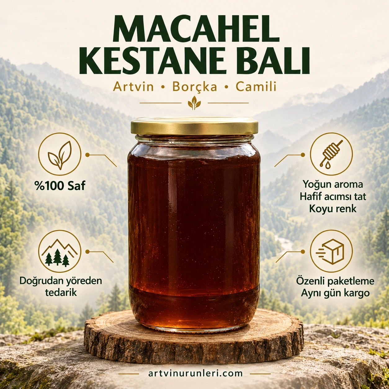 Macahel Kestane Balı 500 g | Artvin Borçka %100 Saf Kestane Balı
