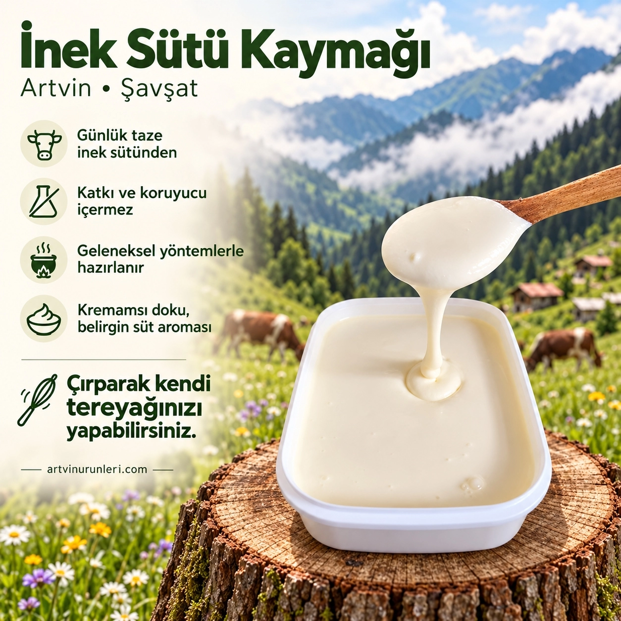 İnek Sütü Taze Kaymak 1 Kg | Doğal Köy Lezzeti