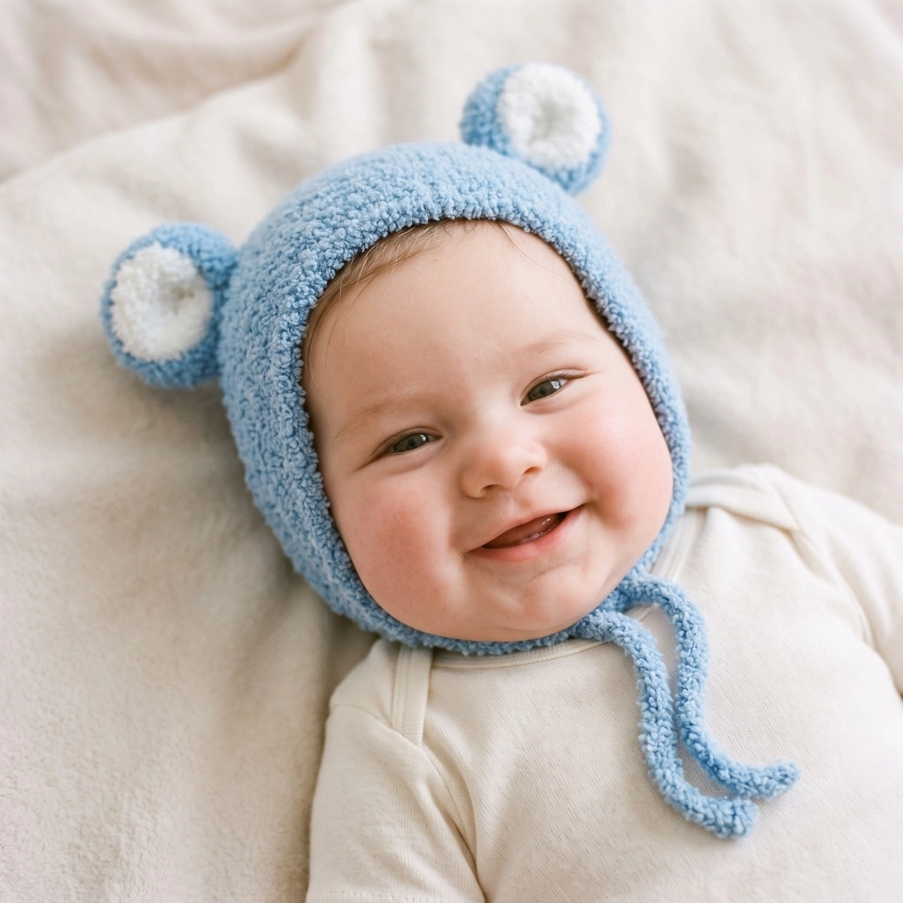 El Örgüsü Peluş Bebek Beresi | Kadife Dokulu Kulaklı Bere