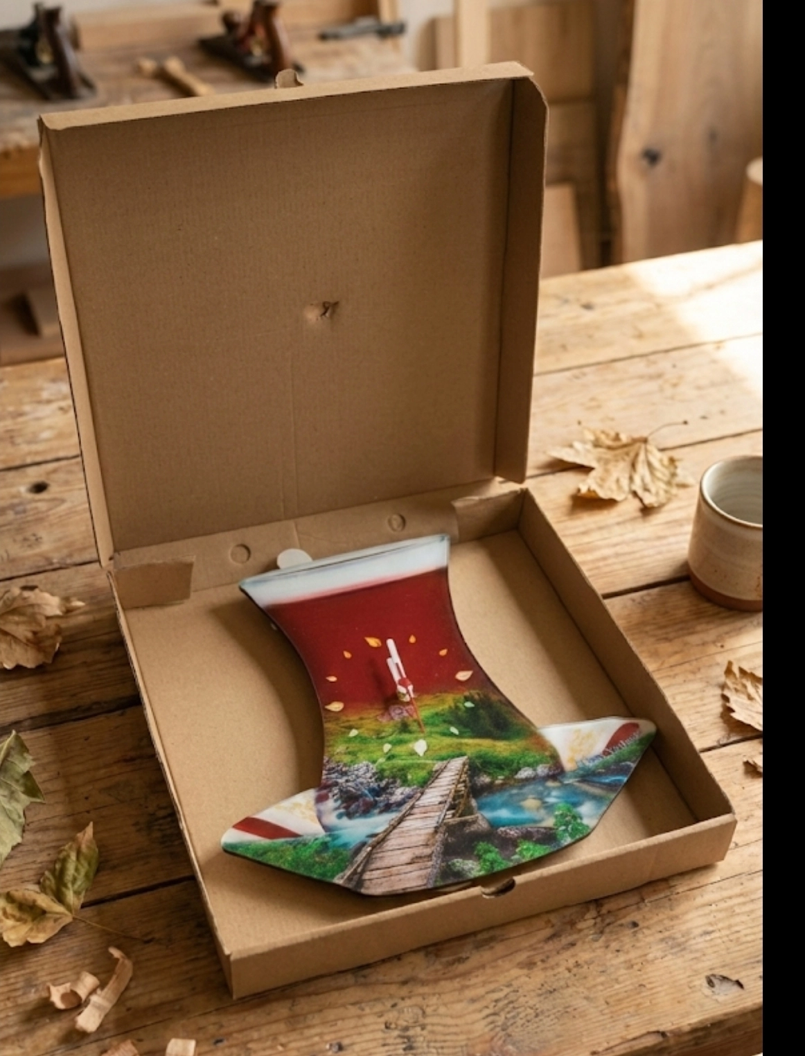 Çay Bardağı Desenli Ahşap Duvar Saati