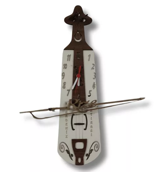 Dekoratif Kemençe Ahşap Duvar Saati | Hediyelik Saat