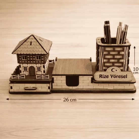 Kişi ve Kurumlara Özel Ahşap Masaüstü Organizer Kalemlik Seti 