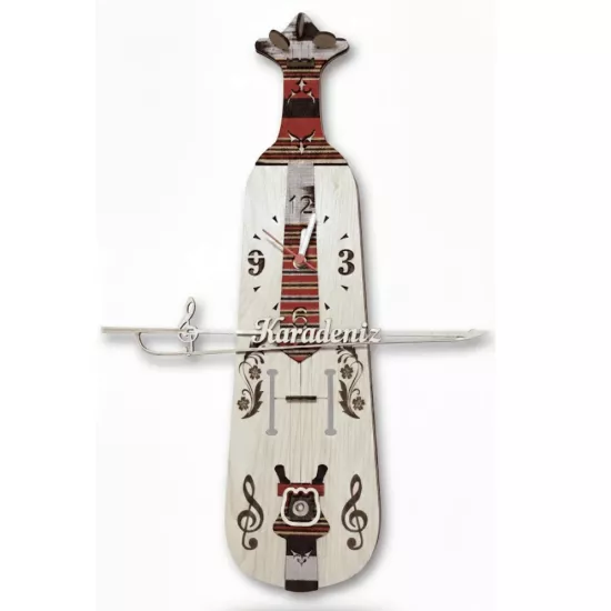 Saat Başı Kemençe Çalan Dekoratif Ahşap Duvar Saati